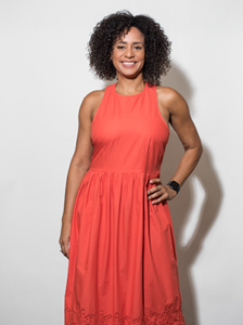woman in orange dress